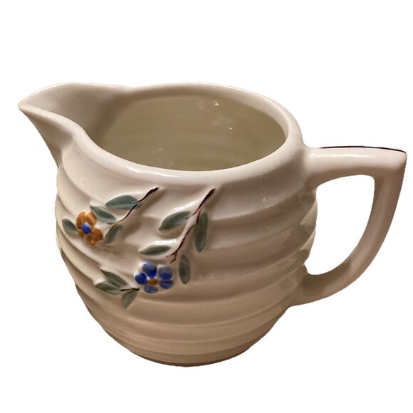 Vitreous Porcelain China Beehive Style Creamer & Sugar Bowl With Uranium Glaze - Picture 3 of 16